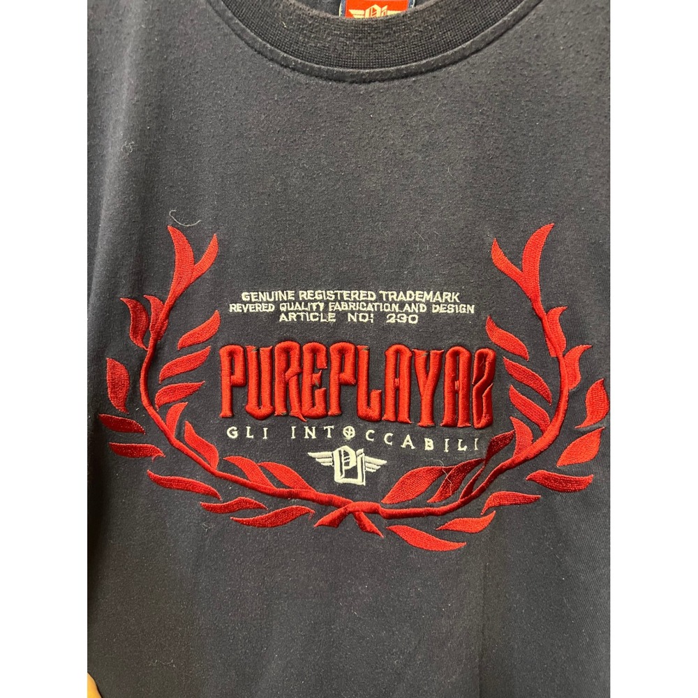 Pureplayaz Mens Vintage Navy Blue Embroidered Logo Streetwear T-Shirt XL 290